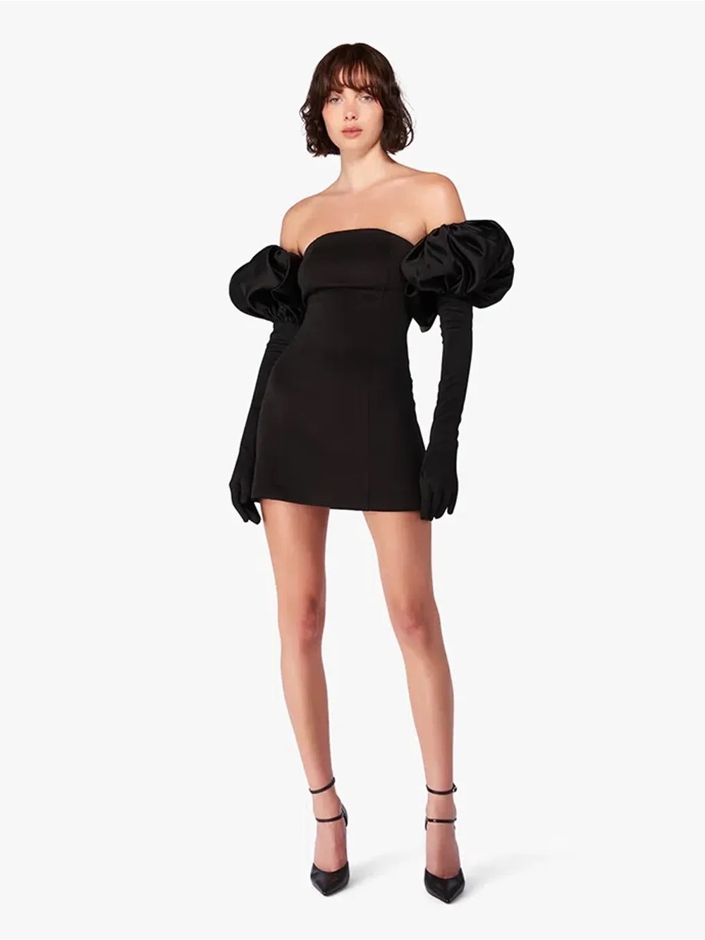 Off-Shoulder Black Mini Dress with Statement Puff Sleeves
